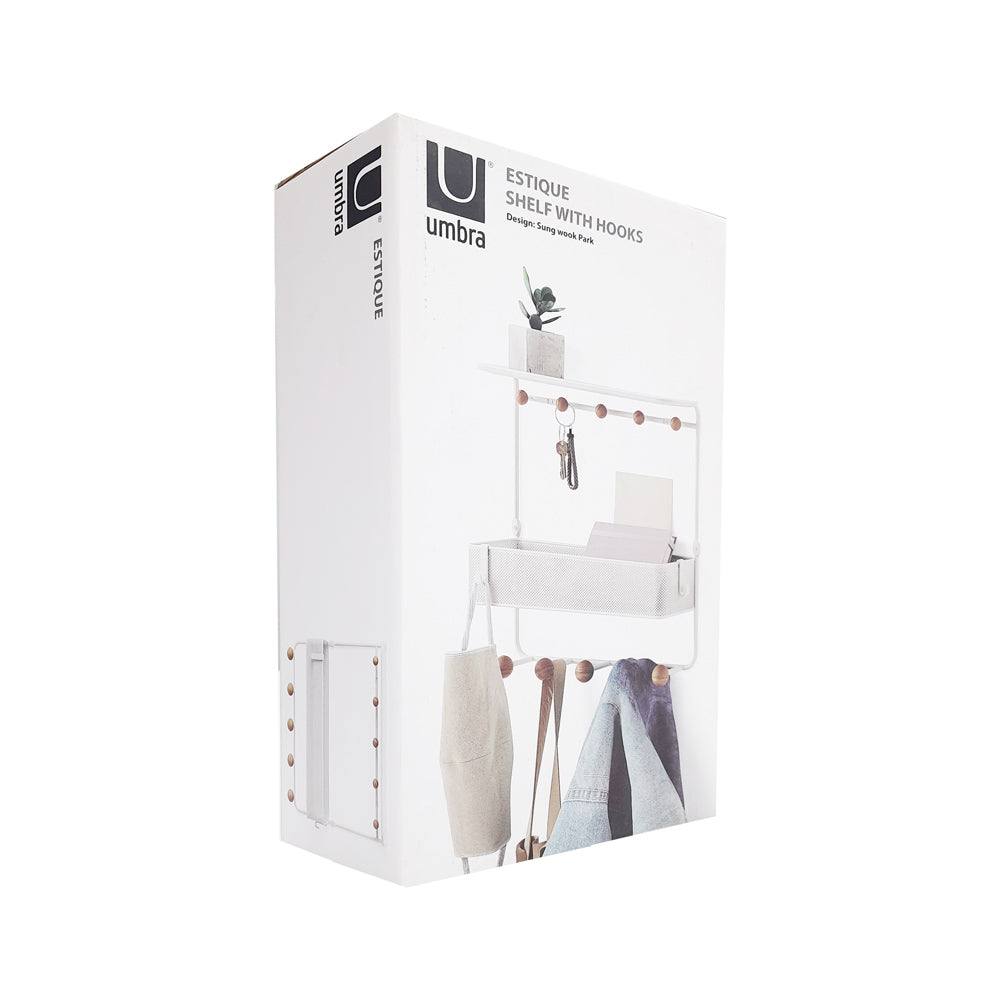 Umbra Estique Wall Shelf With Hooks - White