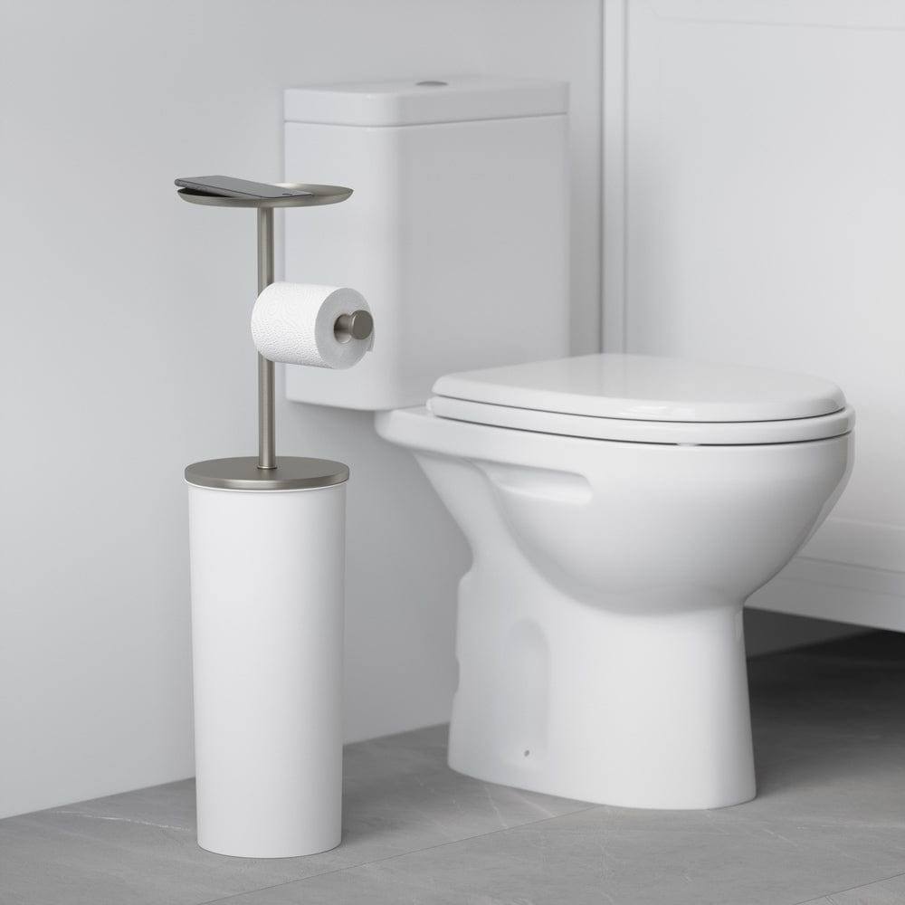 Umbra Portaloo Toilet Paper Stand with Storage - White & Nickel