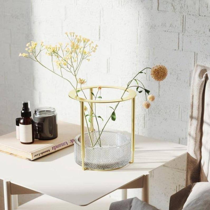 Umbra Tesora Adjustable Glass Vase - Brass