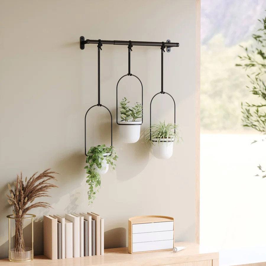 Umbra Triflora Hanging Planter, Set of 3 - White Black