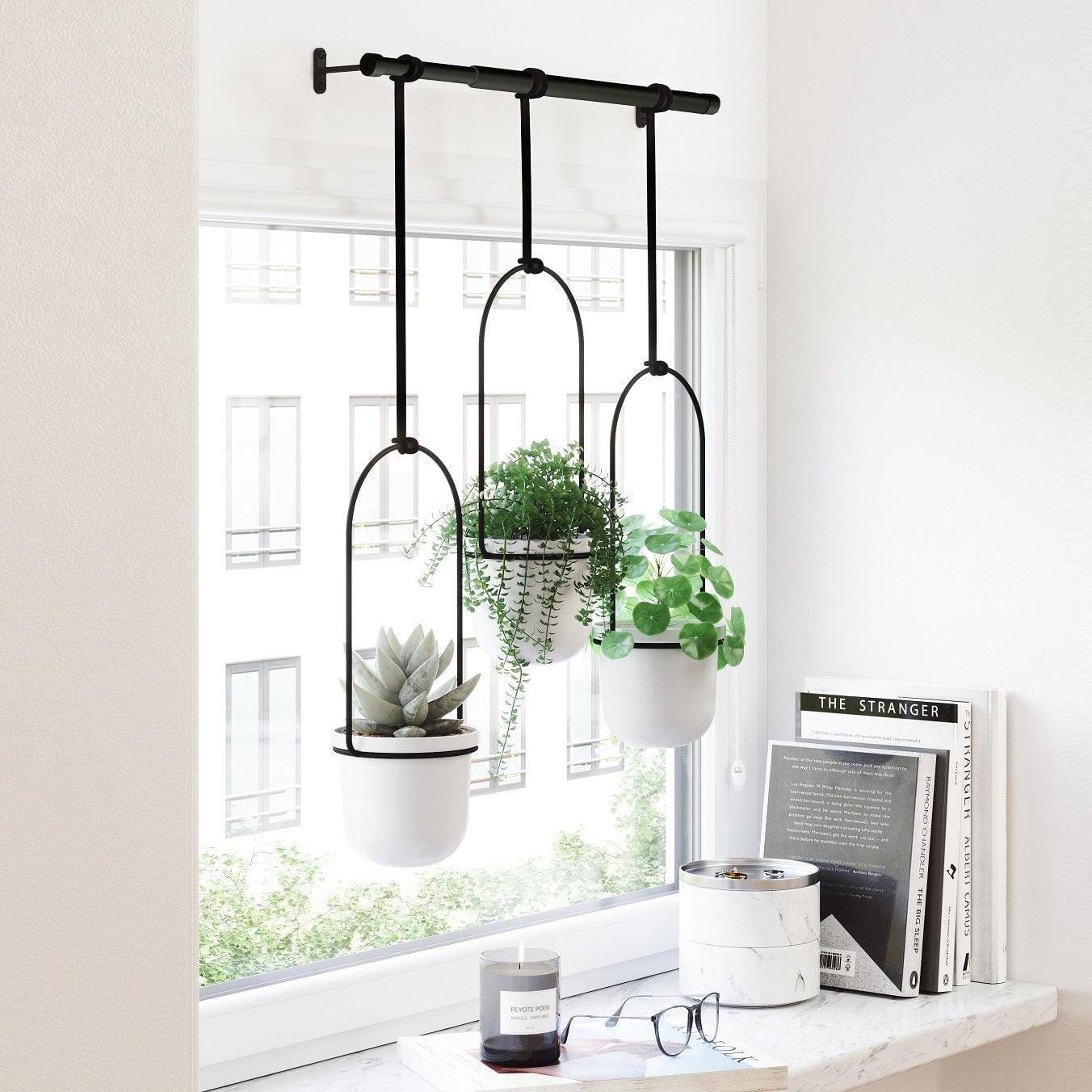 Umbra Triflora Hanging Planter, Set of 3 - White Black