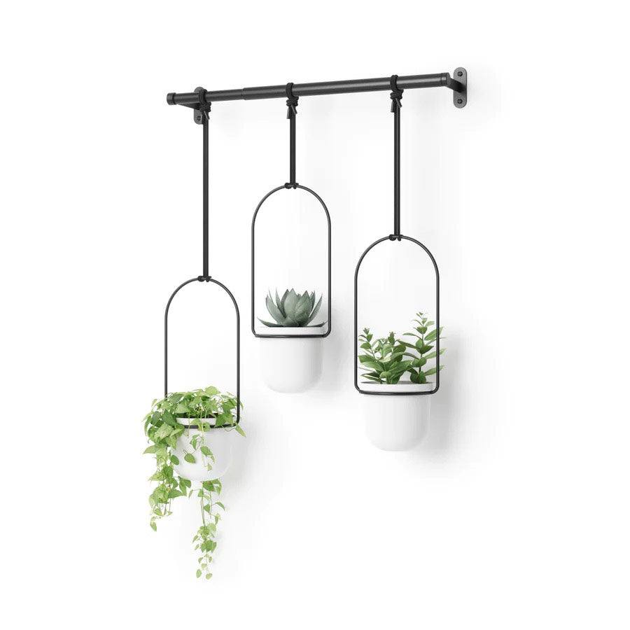 Umbra Triflora Hanging Planter, Set of 3 - White Black