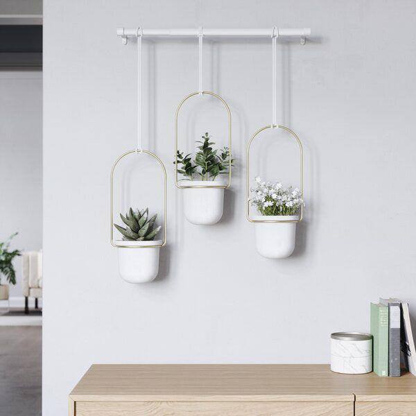 Umbra Triflora Hanging Planter, Set of 3 - White Brass