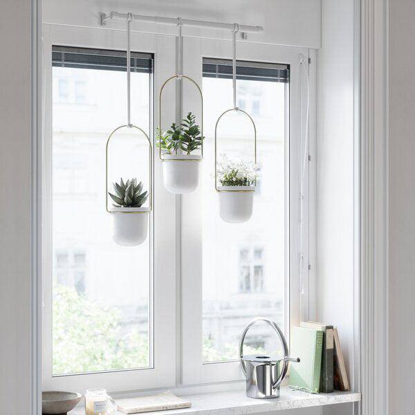 Umbra Triflora Hanging Planter, Set of 3 - White Brass