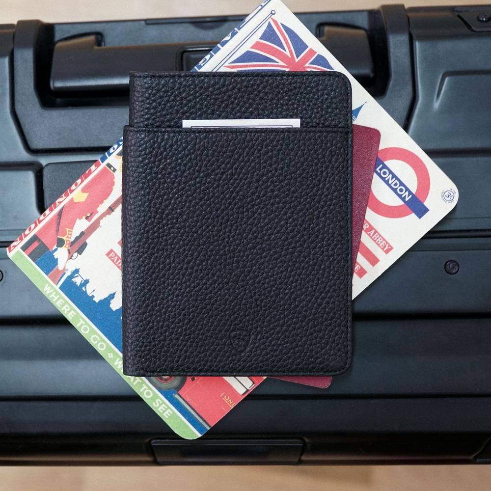 Vaultskin London Kensington Passport Wallet - Grained Black RFID