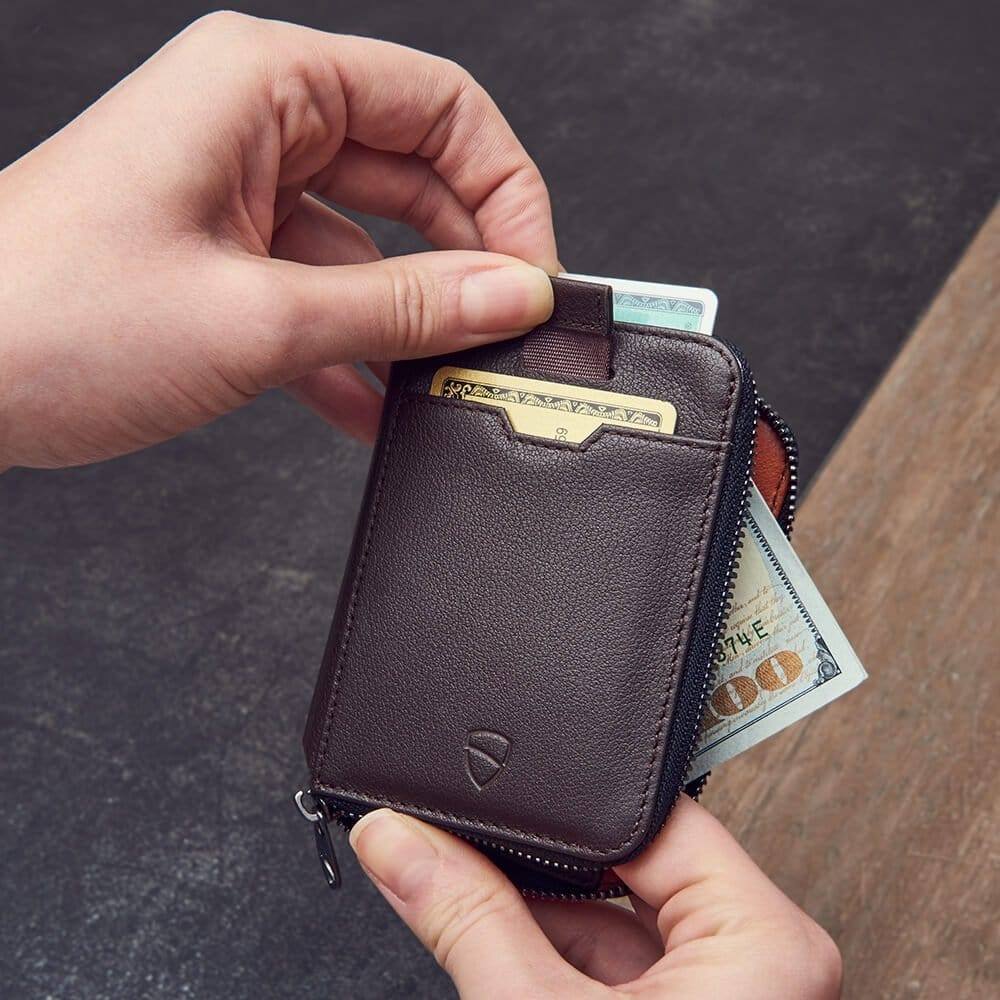 Vaultskin London Notting Hill Zip Wallet - Brown RFID