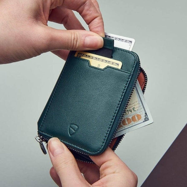 Vaultskin Notting Hill Zip Wallet Green RFID Modern Quests