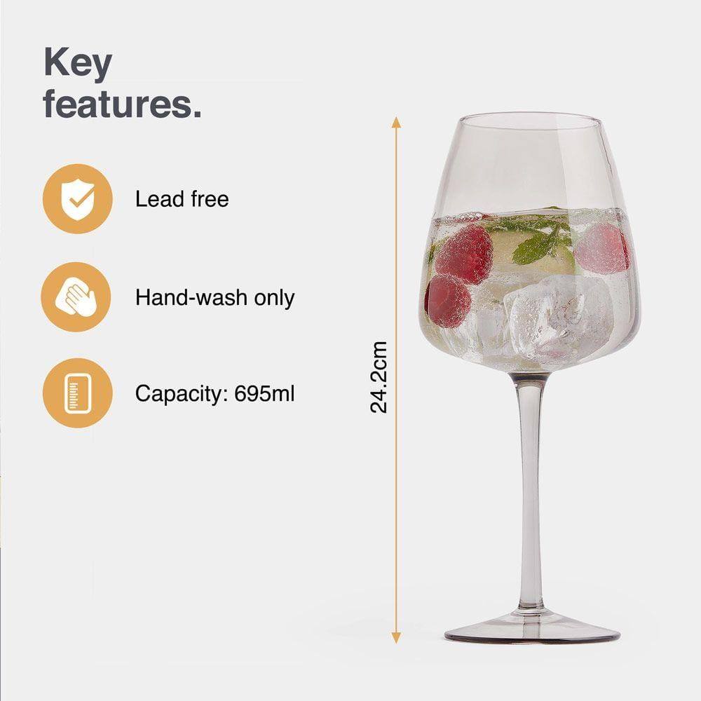 Vonshef Tapered Gin & Tonic Glasses 695ml, Set of 4 - Tinted Grey